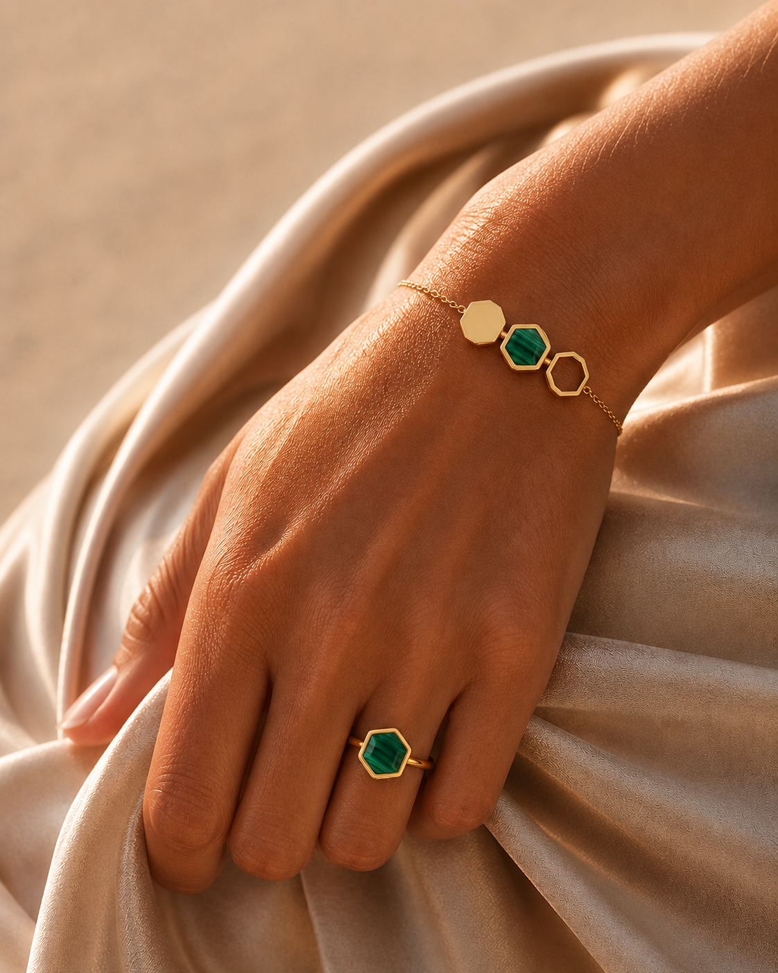 BAGUE HONEY MALACHITE SKALLI