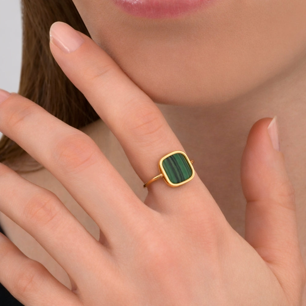 Petite Bague Mykonos Malachite - plaqué or SKALLI