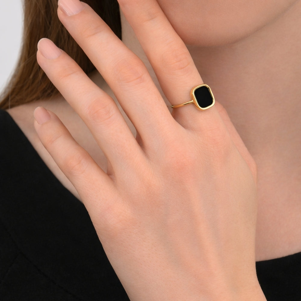 Petite Bague Mykonos onyx - plaqué or SKALLI