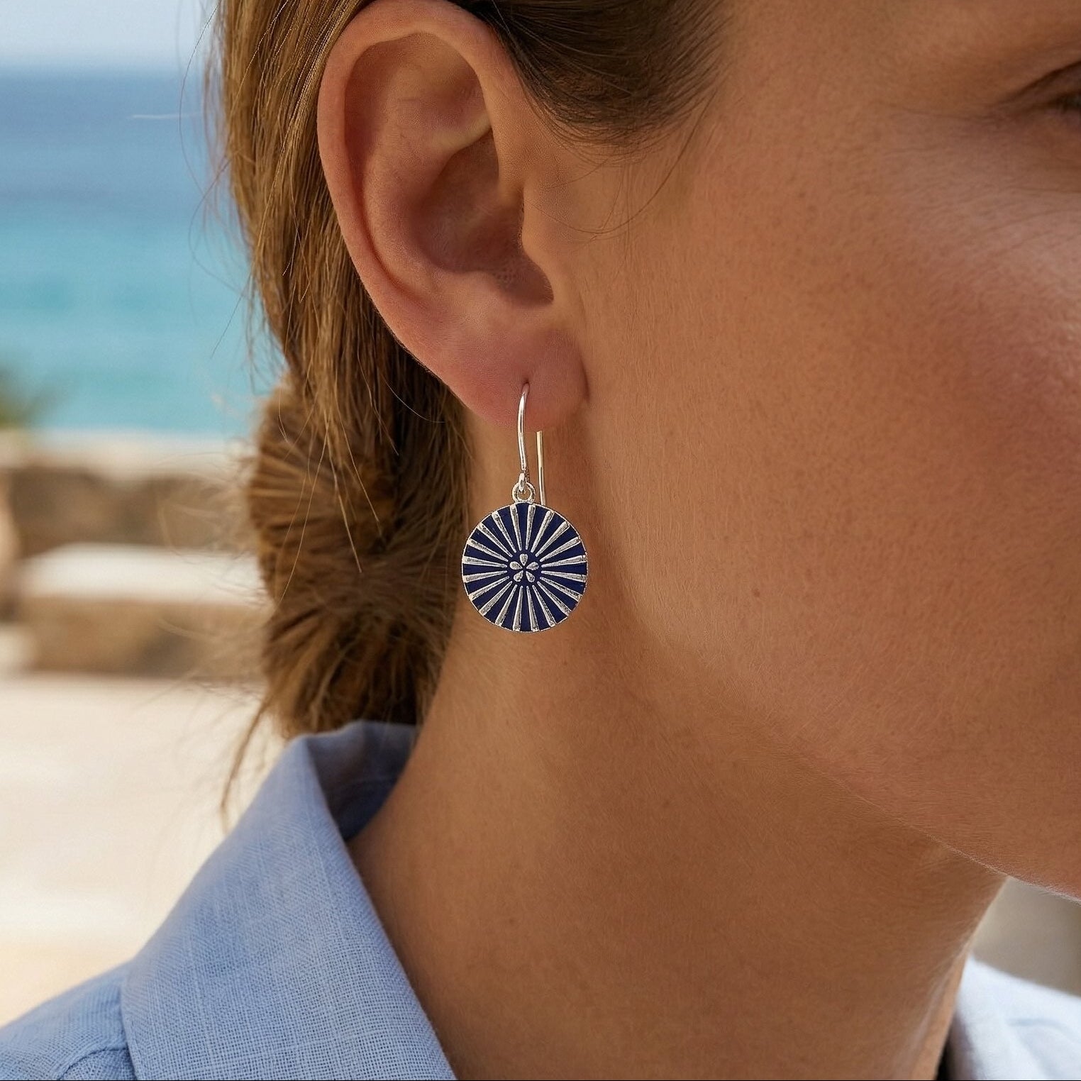 PETITES BOUCLES D'OREILLES KIMIKO ARGENT BLEU MARINE SKALLI